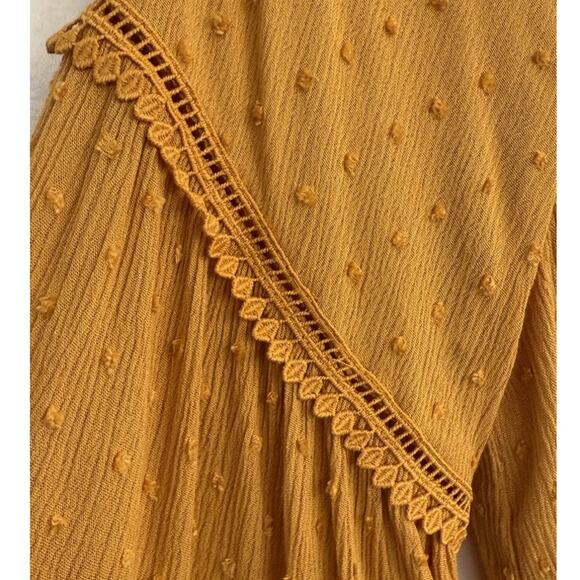 Lulus S Sunny Story Mustard Lace Bell Sleeve Off Shoulder Top Boho Cottagecore - Picture 6 of 11